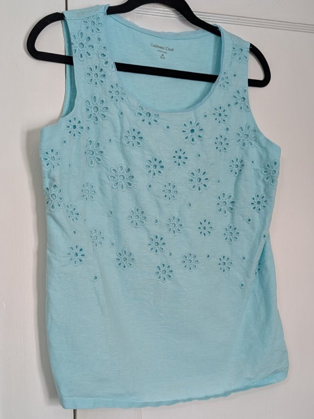 Coldwater Creek Women's Medium Blue Linen Sleeveless Tank Top Floral 3D Print